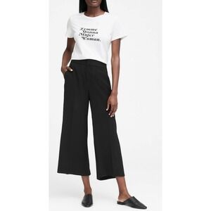 Banana Republic High Rise Wide Leg Crop Pants‎ Washable Stretch Black NWT 6 $90